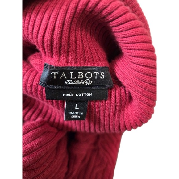 Talbots Women's L Pima Cotton Cable Knit Turtleneck Sweater Red Long Sleeve - Picture 2 of 7